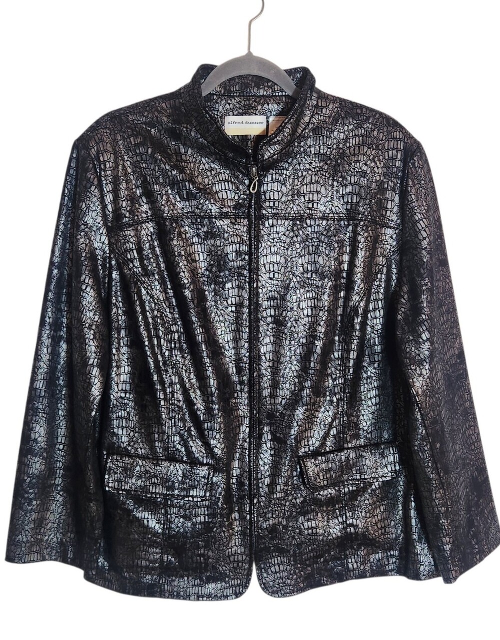 Alfred Dunner Metallic Silver and Black Faux Crocodile Jacket Size 16W